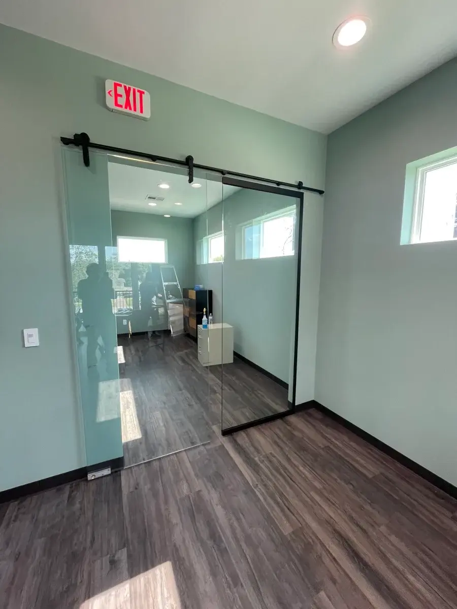 Sliding glass office doors